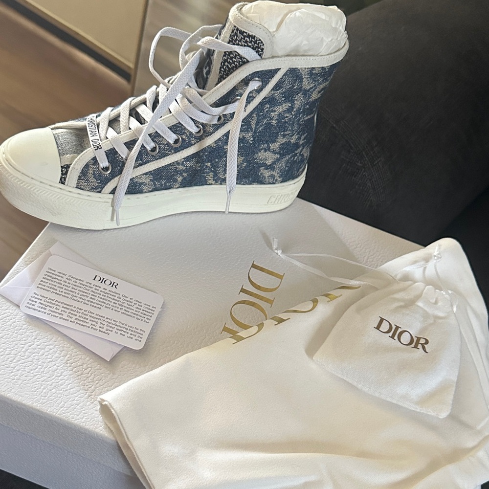 Dior High-Top Jacquard Sneaker in Blue & White
